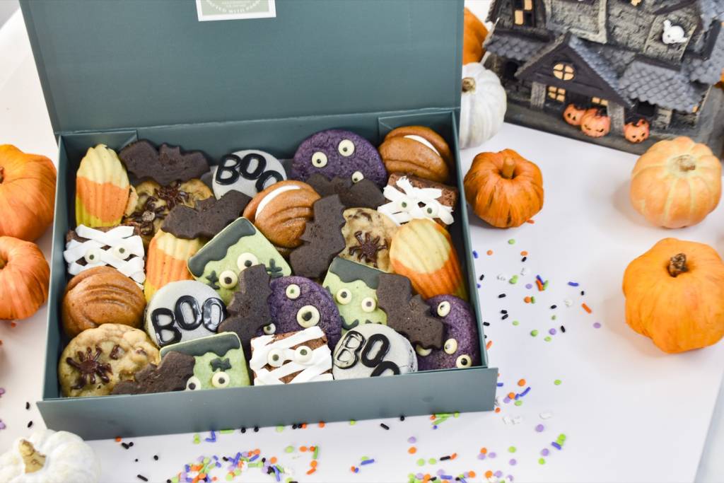 Professional Halloween treat box with assorted themed cookies
